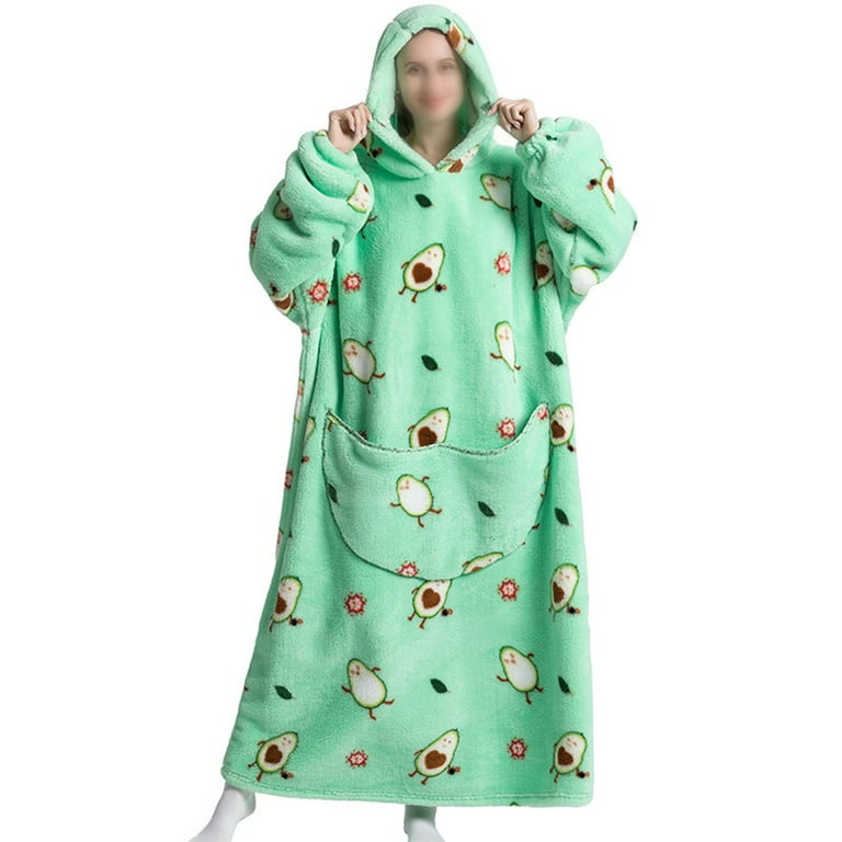 Cindysus Cozy Sherpa Oversize Wearable Blanket Hoodie for Women Winter Warm Light Weight Sleepwear Nightgowns Avocado Print