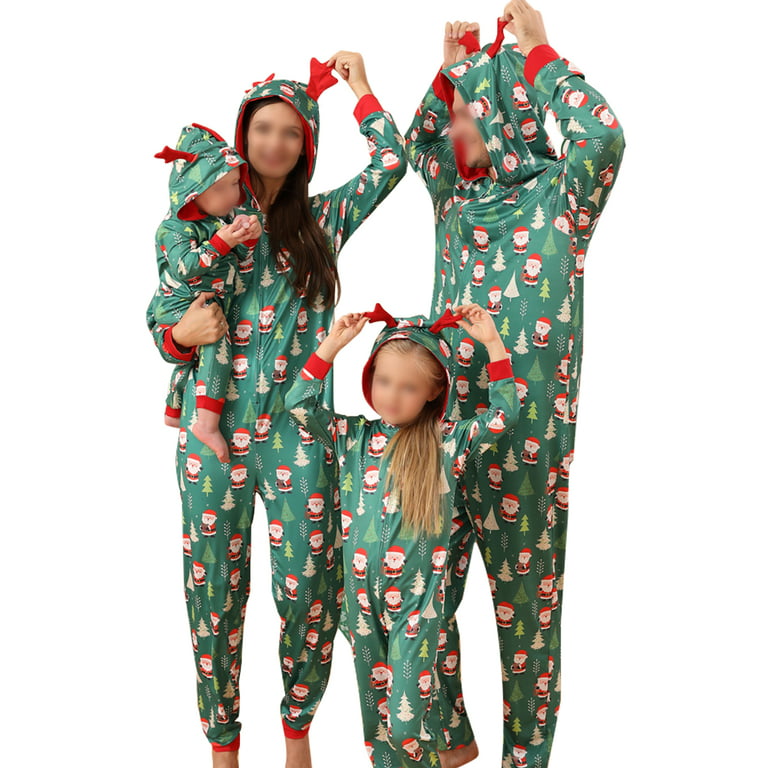 Cindysus Family Christmas Pjs Cozy Long Sleeve One Piece Pajamas Mommy Dad  Child Sleepwear Zipper Party Santa Claus Printed Xmas Matching Onesie Green  WOMEN S 