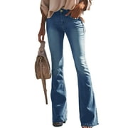 Cindysus Jeans for Women Casual Flare Bell Bottom Jeans Ladies Slim Fit Denim Pants Retro Flare Jeans