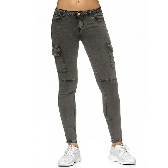 Cindysus Ladies Fashion Zipper Jeans Women Plain Trousers Slim Leg School Solid Color Skinny Denim Pants Dark Gray XL