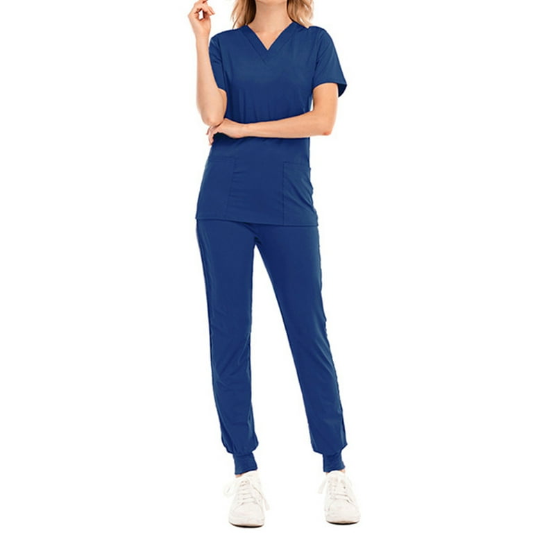 Stylish Womens Nursing Medical Scrub Top with Studs Flare/Cargo Pants