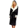 thumbnail image 1 of Cindysus Ladies Sherpa Robes Solid Color Sleepwear Hooded Fuzzy Plush Bathrobe Loose Home Long Sleeve Dressing Gown Black 4XL, 1 of 4