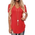 thumbnail image 1 of Cindysus Ladies Tops Short Sleeve Tee V Neck T Shirt Summer Pullover Basic T-shirt Red M, 1 of 5