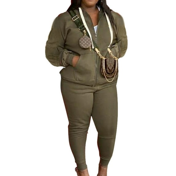 Cindysus Ladies Tracksuit Sets Drawstring Sweatsuits Long Sleeve Two Piece Outfit Casual Fitness Hoodies Jogger Set Army Green XL