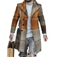 thumbnail image 1 of Cindysus Men's Business Single Breasted Overcoats Mens Slim Fit Jacket with Pockets Plaid Casual Peacoat Khaki A 4XL, 1 of 3