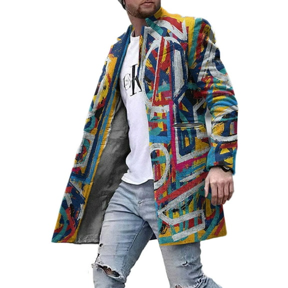 Cindysus Men's Business Single Breasted Overcoats Mens Slim Fit Jacket with Pockets Plaid Casual Peacoat Red Yellow S