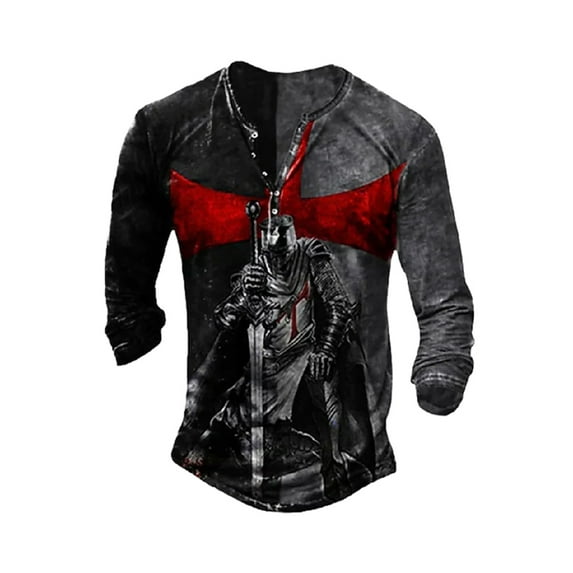 Cindysus Men's T Shirts Long Sleeve T-shirt Animal Print Blouse Work Basic Tee Buttons Tops Style-J 2XL