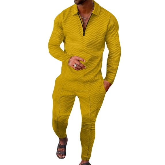 Cindysus Mens Jogging Sweat Set Polo Zipper V Neck Sweatsuits Long Sleeve Winter Tops And Sweatpants HCXTZ-6 M