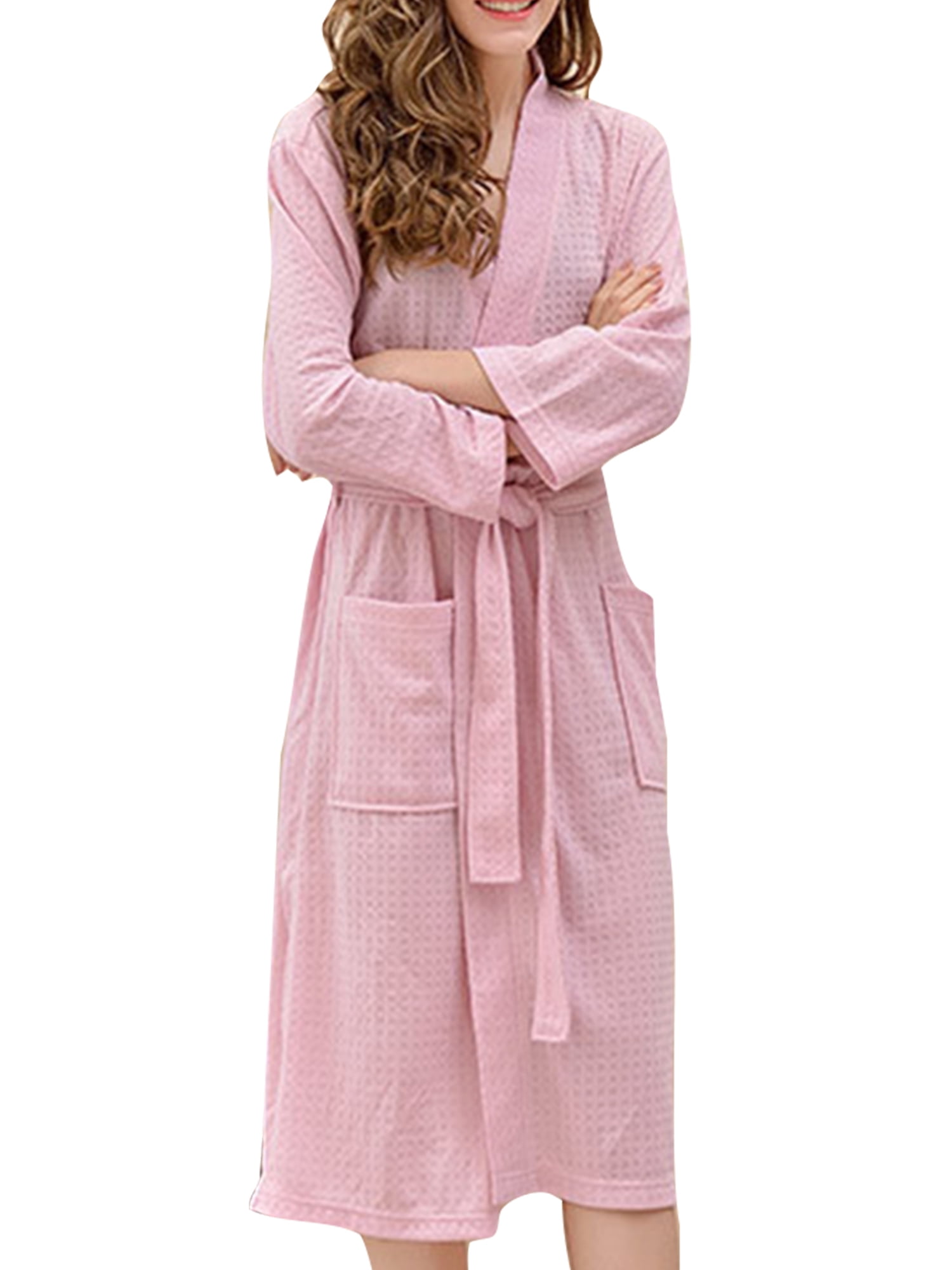 Cindysus Unisex Adults Soft Bathrobe Women Midi Sleepwear Long Sleeve