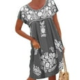 thumbnail image 1 of Cindysus Women Bohemian Swing Hem Tunic Dresses Ladies Casual Midi Dress Crew Neck Party Ruched Hawaiian Summer Beach Sundress, 1 of 2