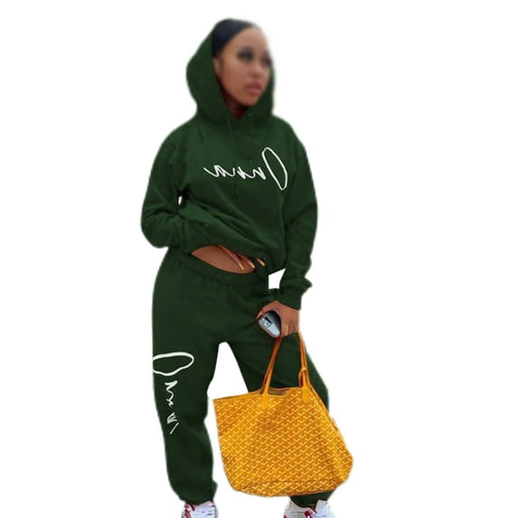 Cindysus Women Casual Sweatsuit Letter Print Playsuit 2 Piece Outfit Sweatshirt and Sweatpants Loose Fit Jogger Set Green XXL