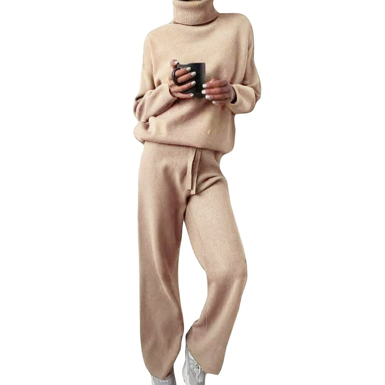 Cindysus Women Lounge Set Long Sleeve Two Piece Outfit Wide Leg
