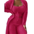 thumbnail image 1 of Cindysus Women Lounge Sets Solid Color Fuzzy 3 Piece Sweatsuit Open Front Cardigan Outfit Set Sleep Fleece Nightwear Suit Warm Rose Red S, 1 of 2