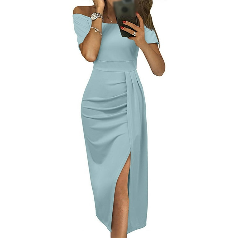 Solid off shoulder short sleeve bodycon dress outlet