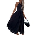 thumbnail image 1 of Cindysus Women Maxi Dresses Solid Color Long Dress Halter Neck Summer Beach Sundress Party Sexy Black M, 1 of 2