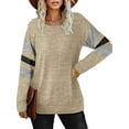 thumbnail image 1 of Cindysus Women T Shirt Striped T-shirt Color Block Tee Work Pullover Comfy Tunic Blouse Apricot XL, 1 of 6