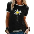 thumbnail image 1 of Cindysus Women Tops Daisy Print Tee Letters Design T Shirt Work T-shirt Stitched Pullover Black S, 1 of 2