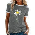 thumbnail image 1 of Cindysus Women Tops Daisy Print Tee Letters Design T Shirt Work T-shirt Stitched Pullover Gray S, 1 of 2