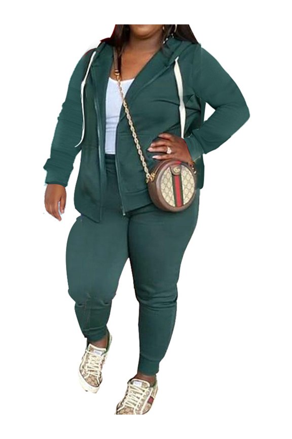 Women Two Piece Outfit Plus Size Sweatsuit Hoodie Jogger Set Casual Jogging Long Sleeve Tracksuit Sets Green 3XL