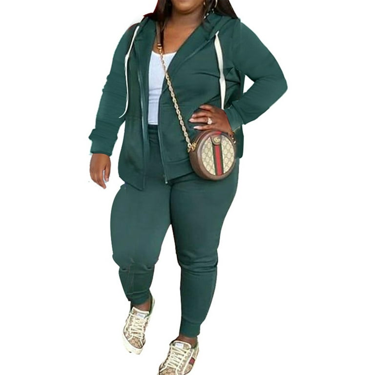 Cindysus Women Two Piece Outfit Plus Size Sweatsuit Hoodie Jogger Set  Casual Jogging Long Sleeve Tracksuit Sets Green L