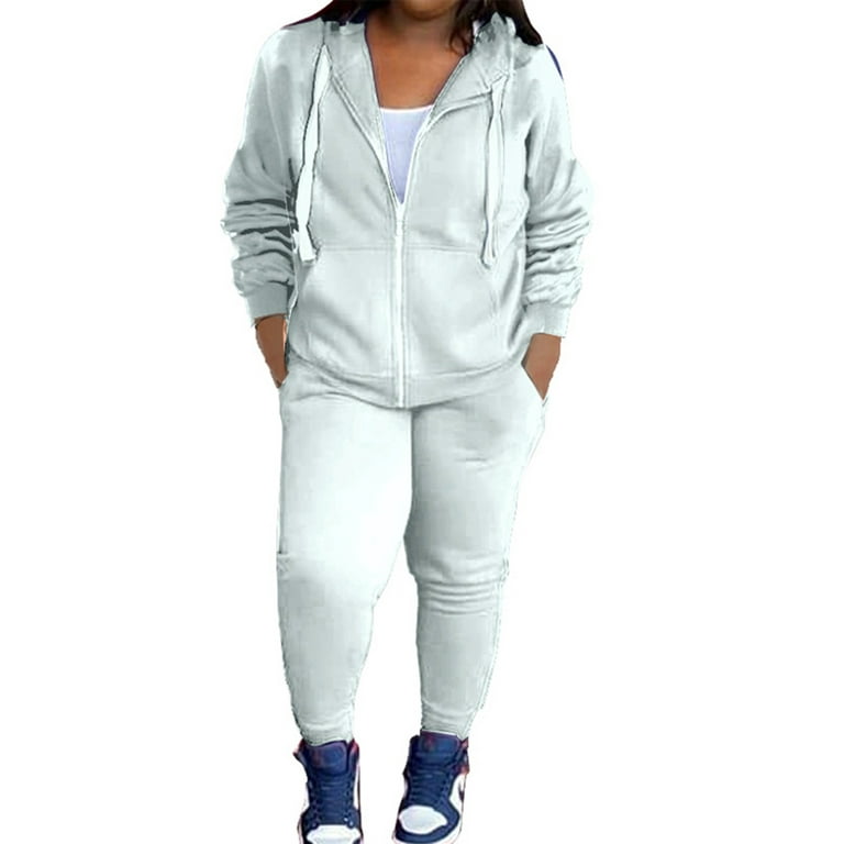 Cindysus Women Two Piece Outfit Plus Size Sweatsuit Hoodie Jogger Set  Casual Jogging Long Sleeve Tracksuit Sets Grey 2XL 
