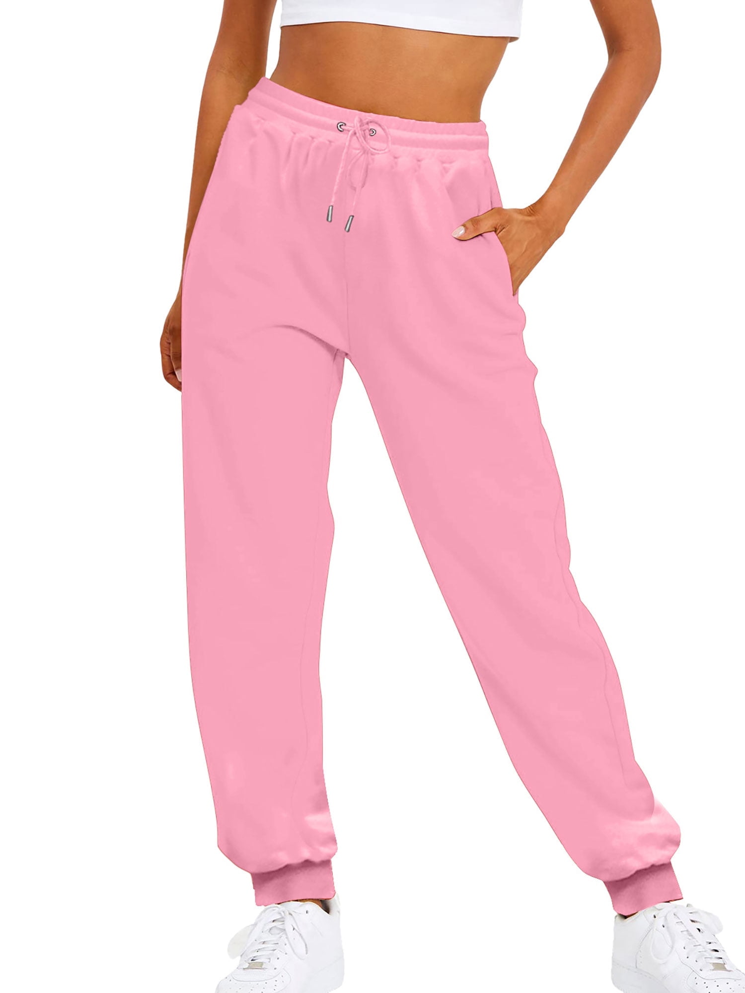 Cindysus Womens Cinch Bottom Sweatpants High Waisted Athletic Workout  Joggers Lounge Pants Activewear with Pockets Pink XL