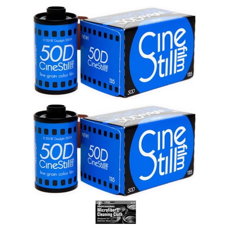 CineStill Film 50Daylight Xpro C-41 Color Negative Film 35mm Roll Film, 36 Exposures - 2-Pack with Microfiber Cleaning Cloth
