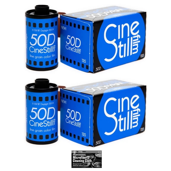CineStill Film 50Daylight Xpro C-41 Color Negative Film 35mm Roll Film, 36 Exposures - 2-Pack with Microfiber Cleaning Cloth