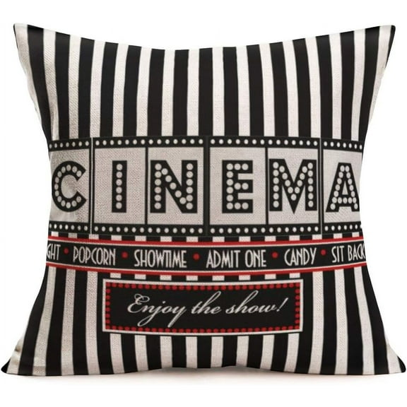 Cinema Decor Decorative Pillow Covers Movie Theater Cotton Linen Throw Pillow Covers Square Black and White Cushion Cover Outdoor Home Decor for Men Women 18x18 Inch (Cinema 04)