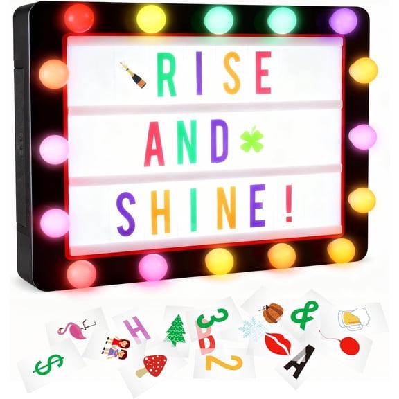 Cinema Light Box with 290 Letters,Icons, Stocking Stuffers Christmas Birthday Gifts Ideas for Teen Boys, DIY LED Sign Light Up Marquee Message Board for Home Office Cute Room Desk Decor(Black)