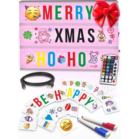 Cinema Light Box with Letters – Marquee Color Changing Light Box Sign with 386 Black & Color Letters & Emoji & 2 Markers- Premium Light Up Letter Board – 16 Dimmable Remote-Controlled Colored Options