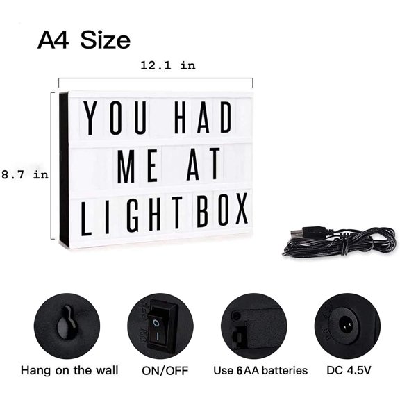Cinema Light Box Personalized Neon Signs, Warm White LEDs Lightbox with Letters, Numbers, Symbols