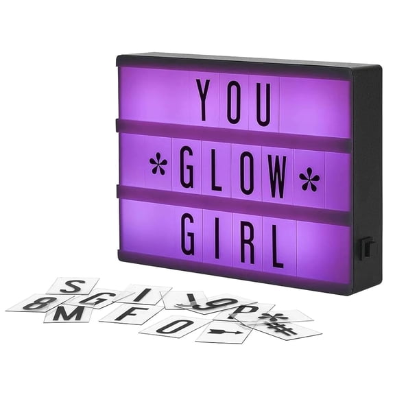 My Cinema Lightbox - RGB Color Changing Light Box Sign with 100 LED Letters and Numbers Personalized Neon Message Board, 7.8" x 5.9" Marquee Up Display for Home or Events