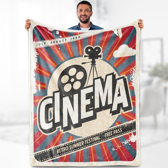 Cinema Movie Clapboard Gifts Blanket - Retro Movie Reel Theme Throw for Adults Kids Movie Lover Actor Theater Home Film Vintage Decor Birthday Christmas Lightweight Blanket 60"x80"