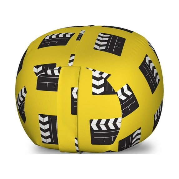 Cinema Storage Toy Bag Chair, Drawing of Repeated Director Clapperboards Device Filmmaking Tool Art, Stuffed Animal Organizer Washable Bag, Small Size, Mustard and Charcoal Grey, by Ambesonne