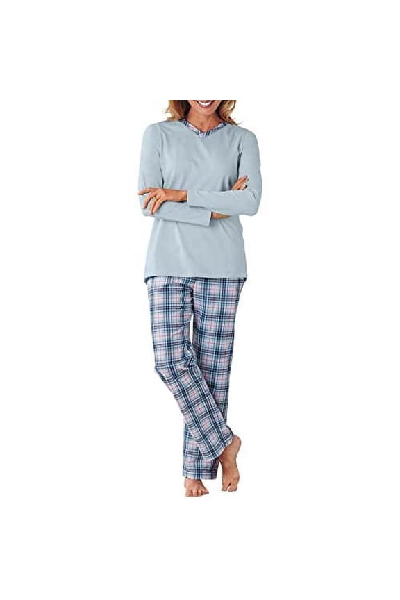 Women's Missy Size Knit and Flannel Pajama Set