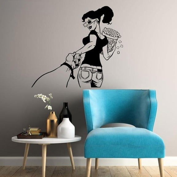 Cinema Vinyl Wall Decal Movie Lover Girl Film Fashion Modern Wall Sticker Removable Mural Wallpaper Interior Decoration 64x57cm