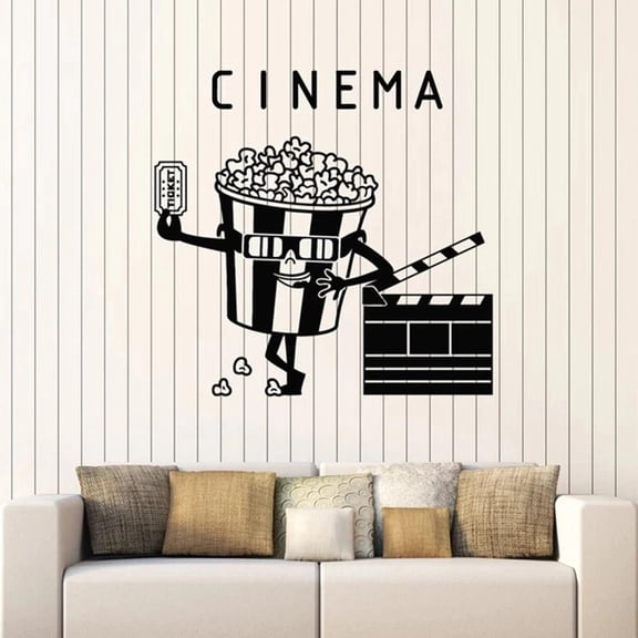 Cinema Wall Decal Ticket Movie House Creative Popcorn Filming Interior Decoration Vinyl Window Stickers Lettering Art Mural 42x43cm