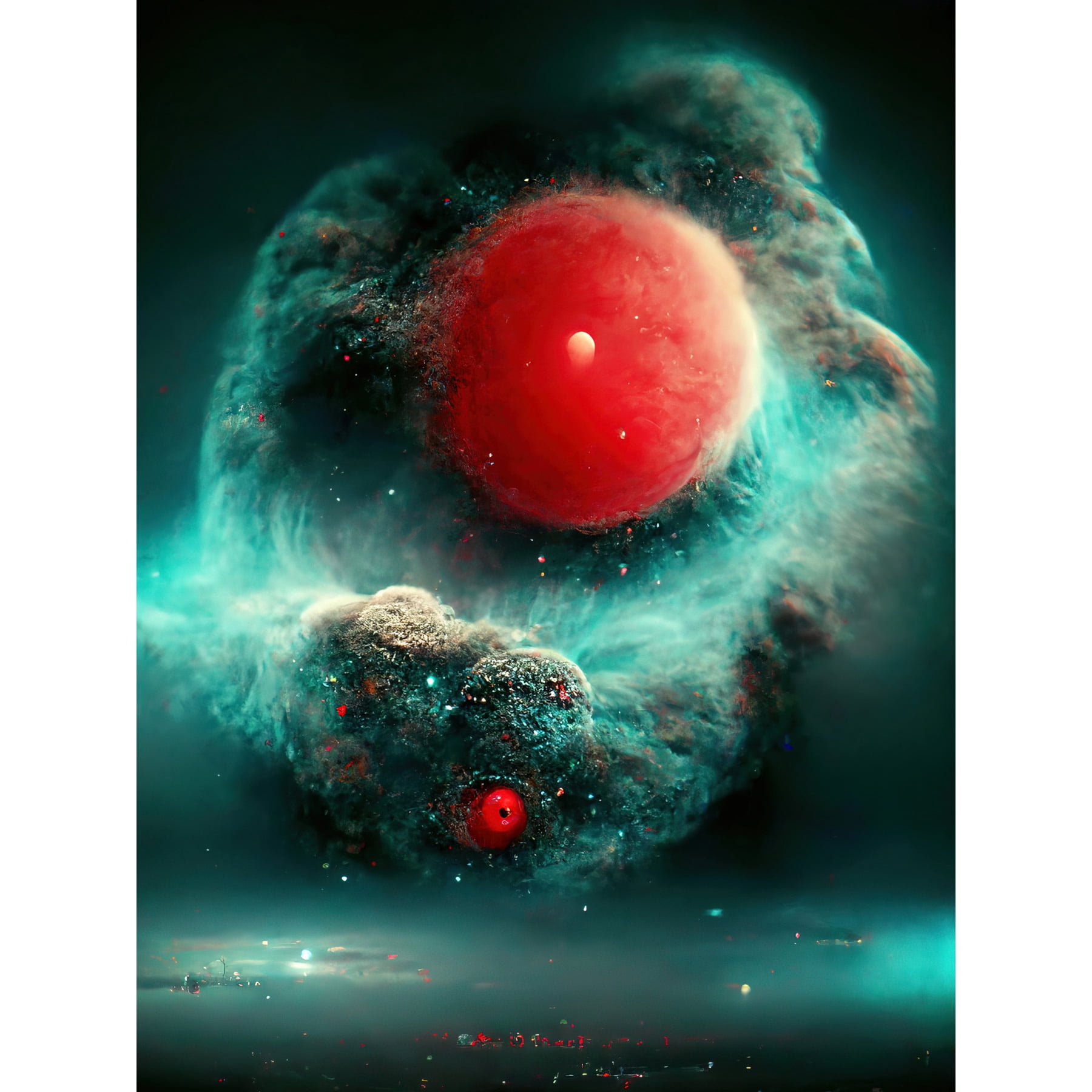 Cinematic space exploration art showing massive spaceship in nebula