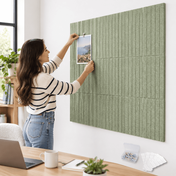 Cinerous Felt Slat Wall Panels 12-Pack Decorative Bulletin Board for Photos and Documents