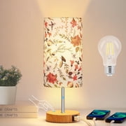 Cinkeda 15" Touch Control Single Small Table Lamp with Dual USB Ports Floral Print Shade 3-Way Dimmable Bedside Nightstand Lamp for Bedroom Living Room (1 Bulb)