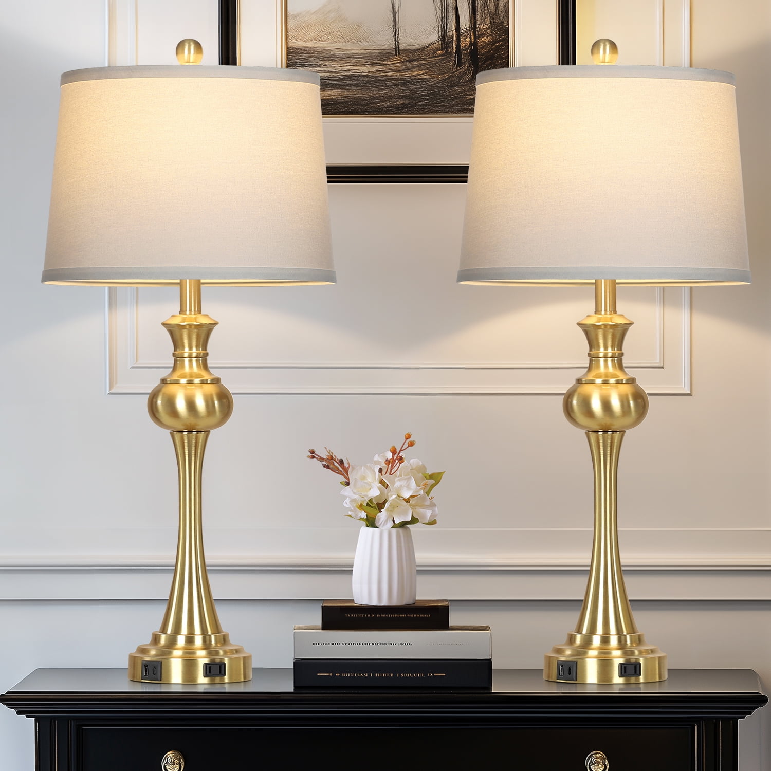 Set Of 2 Rechargeable Dimmable Table Lamps - 3-Color Touch Bedside Lamps With Rose Design