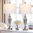 thumbnail image 1 of Cinkeda Table Lamps Set of 2 for Bedroom Living Room 27" Tall Silver Industrial Bedside Lamp with USB +C Charging Ports Modern 3-Way Dimmable Touch Control Nightstand Lamp, 1 of 6