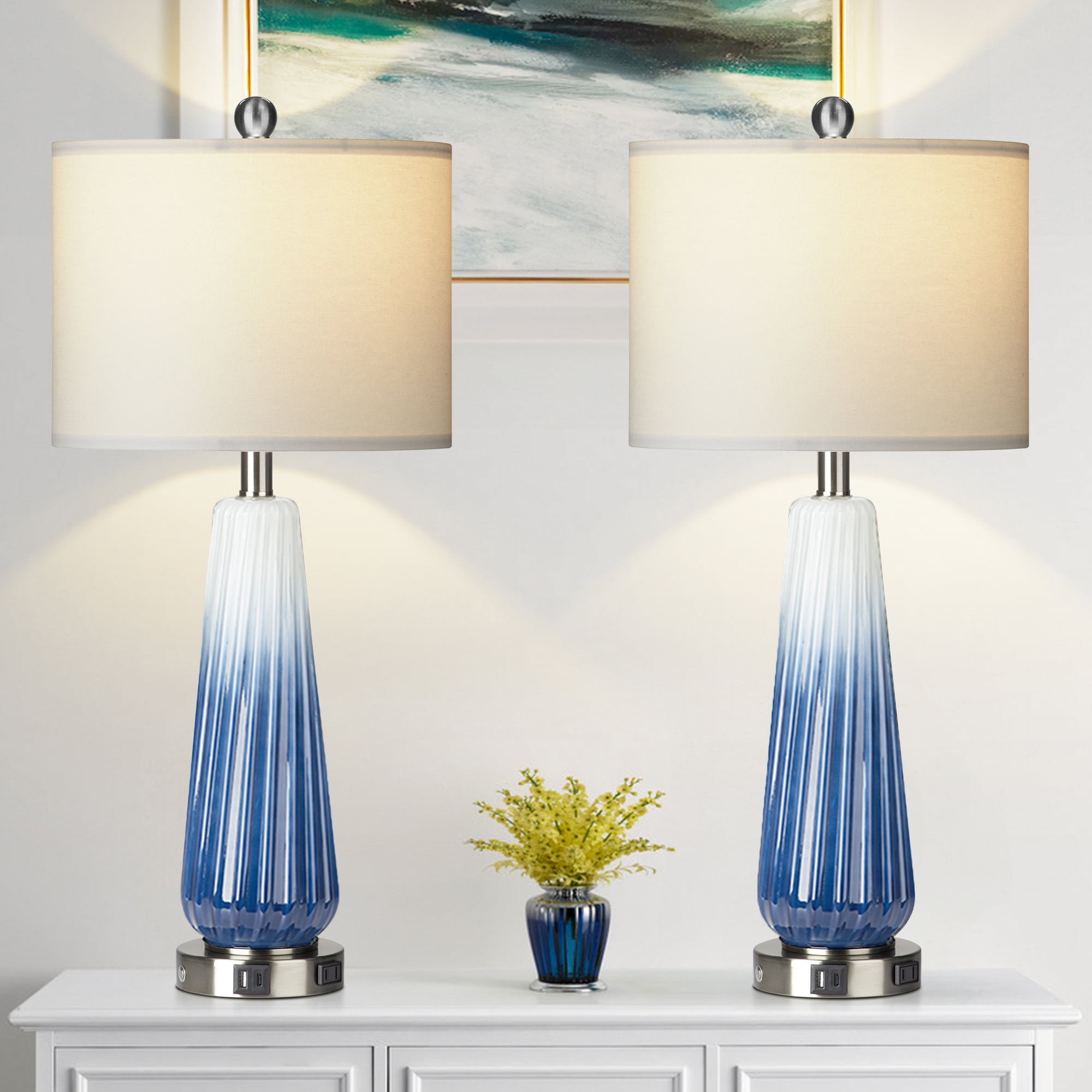 Cinkeda Glass Table Lamp Set of 2 for Living Room Bedroom 28" Tall ...