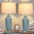 thumbnail image 1 of Cinkeda Farmhouse Jar Touch Table Lamps Set of 2 with USB A+C Ports AC Outlet 25" Coastal Blue 3 Way Dimmable Resin Bedside Nightstand Lamp for Living Room Bedroom, 1 of 8