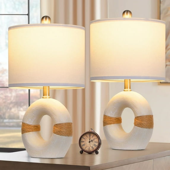 Cinkeda Farmhouse Table Lamps for Living Room Bedroom 18" Rustic Circle Egg Bedside Nightstand Lamp Set of 2