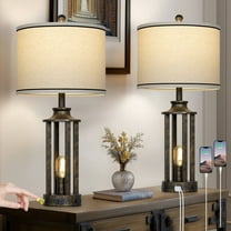 Cinkeda Modern Table Lamp Set of 2 with USB Ports 3 Way Dimmable Nightlight Industrial Gold Bedside Lamps for Bedroom Living Room