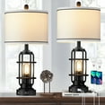 thumbnail image 1 of Cinkeda Modern Table Lamps with USB A+C Ports AC Outlet 3 Way Dimmable Touch Control Nightlight Black Industrial Bedside Lamp Set of 2 for Living Room Bedroom, 1 of 8