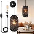 thumbnail image 1 of Cinkeda Plug in Black Pendant Light Dimmable Rattan Hanging Lamp for Kitchen Island Living Room Bedroom,LED Bulb Included, 1 of 6
