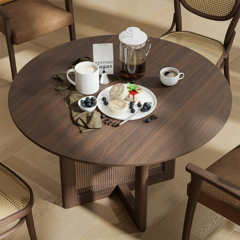 Oak Cinna 46 Round Dining Table - Wood Table - Walnut Finish